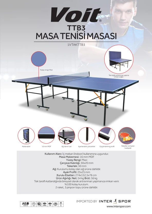 VOİT TTB3 MASA TENİSİ MASASI - 1VTAKTTB3 - 2