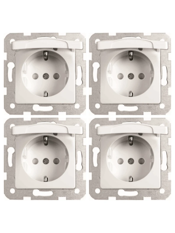 Viko Linnera Topraklı Çoçuk Korumalı Kapaklı Priz Beyaz 90440012 (Çerçeve Dahil) (4 Adet)