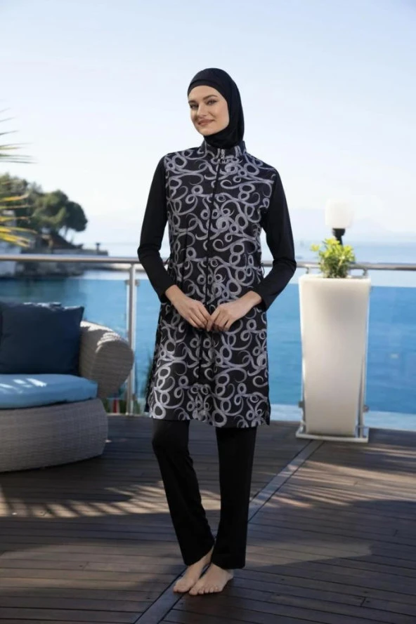 Estiva 24937 Dalga Desenli  Tam Boy Tesettür Mayo - Resim 3