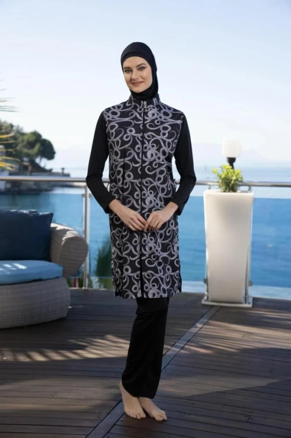 Estiva 24937 Dalga Desenli  Tam Boy Tesettür Mayo - Resim 4