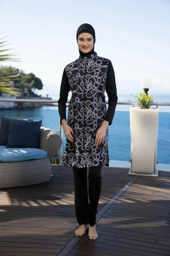 Estiva 24937 Dalga Desenli  Tam Boy Tesettür Mayo - Resim 5