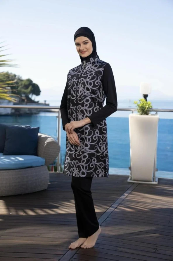 Estiva 24937 Dalga Desenli  Tam Boy Tesettür Mayo - Resim 6