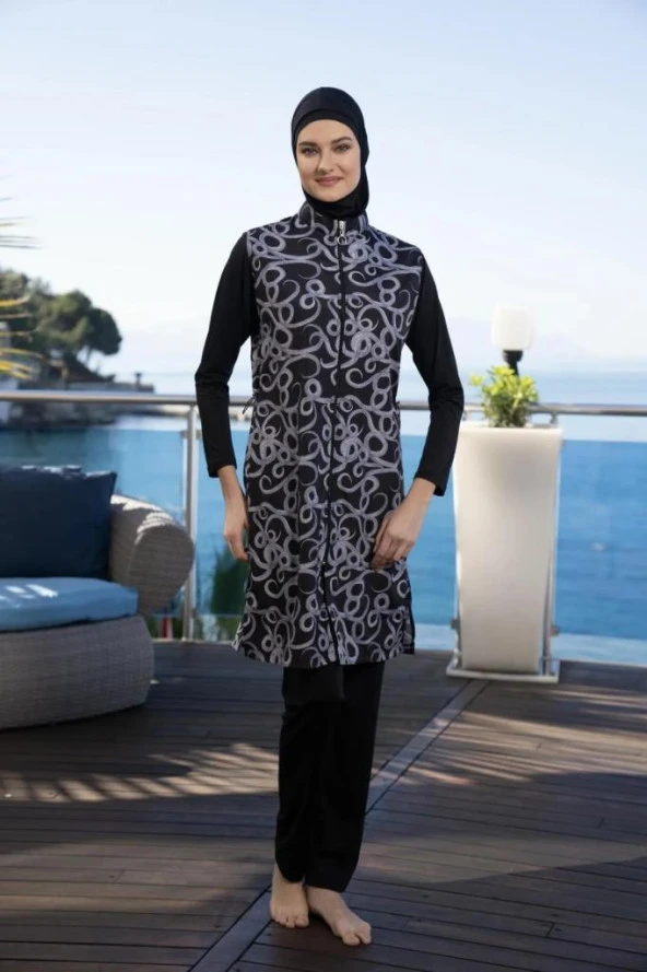 Estiva 24937 Dalga Desenli  Tam Boy Tesettür Mayo - Resim 7