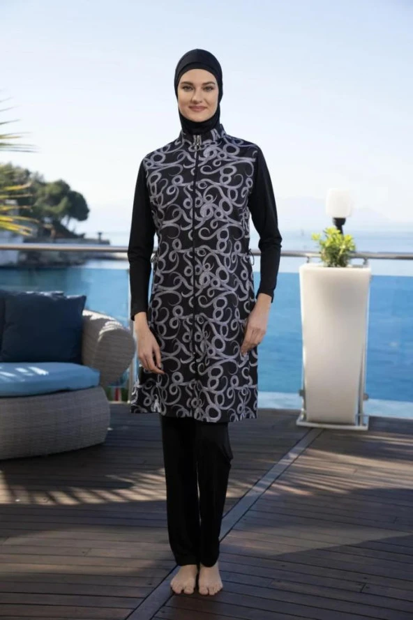 Estiva 24937 Dalga Desenli  Tam Boy Tesettür Mayo - Resim 8