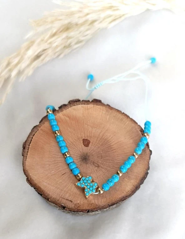 Bileklik Kelebek Model Dogal Taş Turkuaz Ayarlanabilir İp Bileklik Hediye Takı ürün görseli