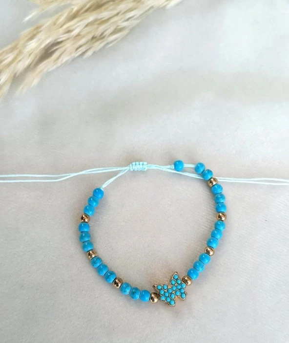 Bileklik Kelebek Model Dogal Taş Turkuaz Ayarlanabilir İp Bileklik Hediye Takı - Resim 3