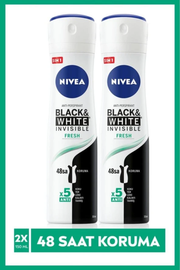 NIVEA Invısıble Black&Whıte Fresh Sprey Deodorant 150Ml Kadın 2'Li Avantaj Paketi