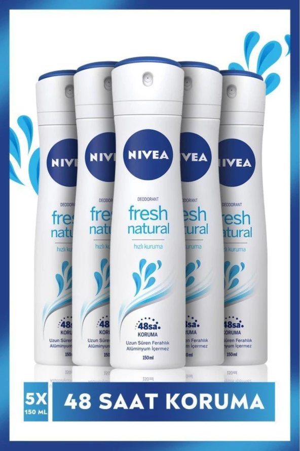 NIVEA Kadın Sprey Deodorant Fresh Natural 48 Saat Deodorant Koruması 150Ml X 5 Adet