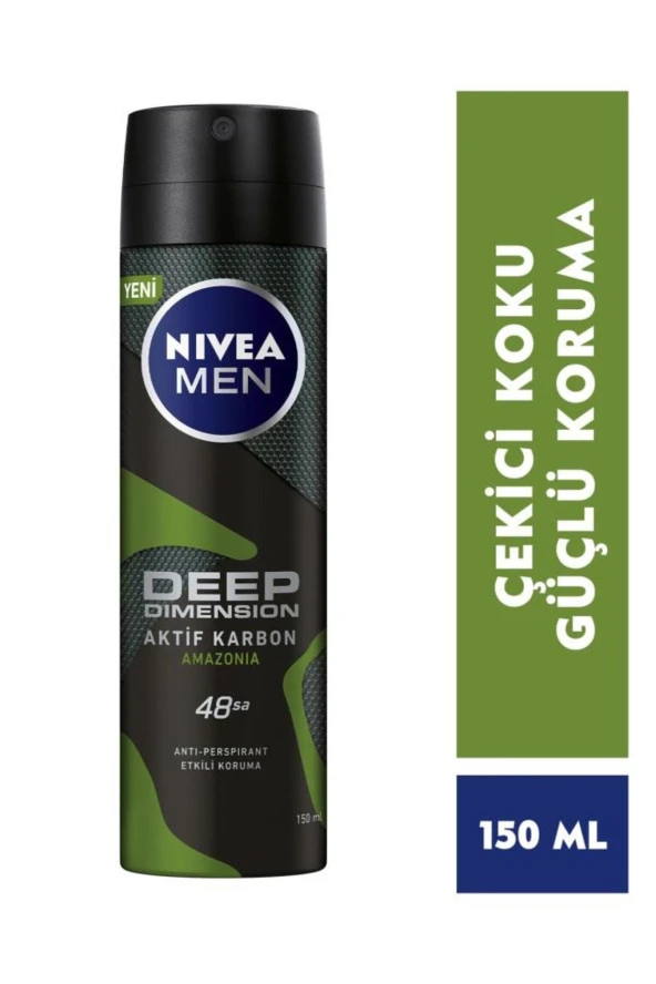 NIVEA Men Erkek Sprey Deodorant Deep Dimension Amazonia 150Ml,48 Saat Anti-Perspirant Koruma