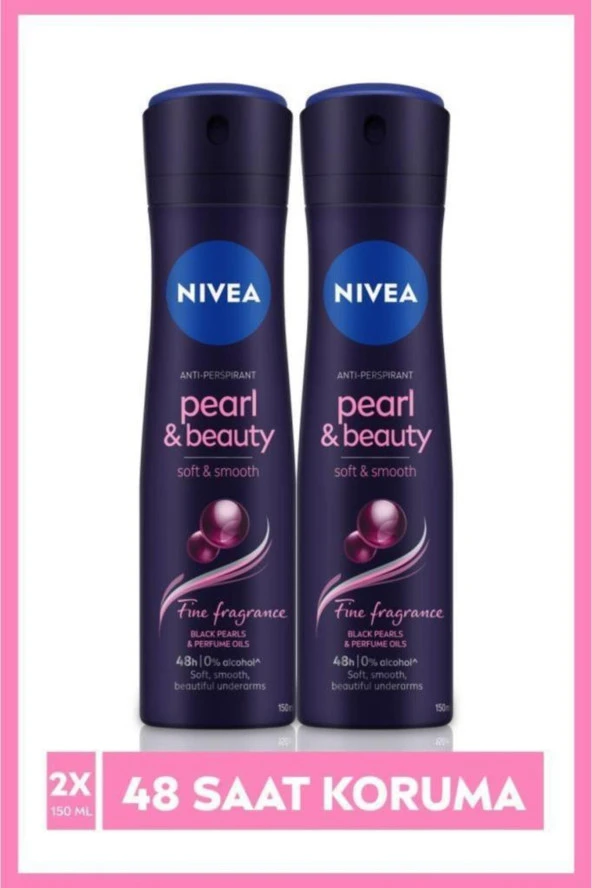 NIVEA Kadın Sprey Deodorant Pearl&Beauty Fine Fragrance,48 Saat Anti-Perspirant Koruma 150Ml X2 Adet