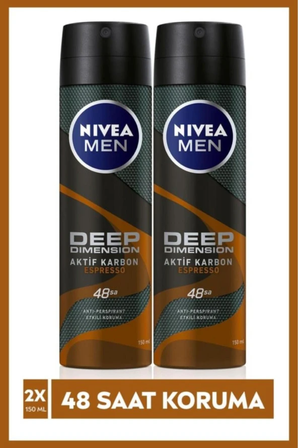 NIVEA Men Erkek Sprey Deodorant Espresso 150 Mlx2Adet,48 Saat Anti-Perspirant Etkili Koruma