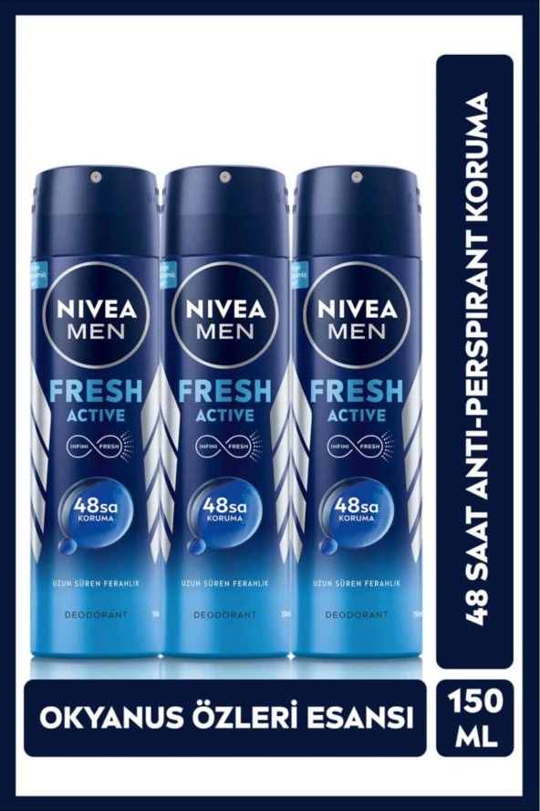 NIVEA Fresh Sprey Deodorant 150Ml Erkek 3'Lü Paket