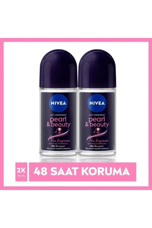 NIVEA Kadın Roll On Deodorant Pearl&Beauty Fine Fragrance,48 Saat Anti-Perspirant Koruma 50Ml X2 Ad