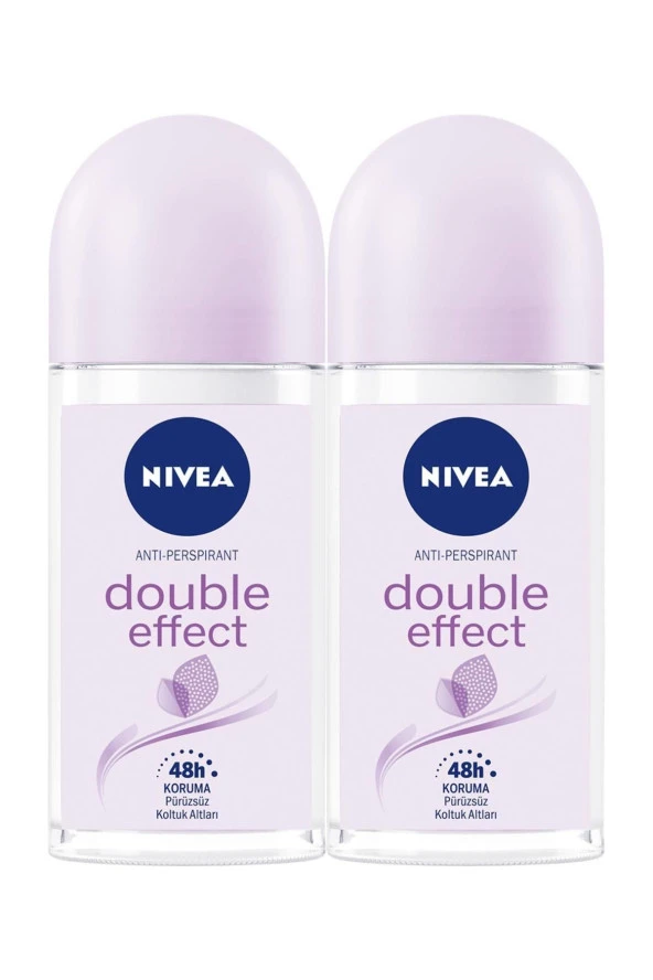 NIVEA Kadın Roll On Deodorant Double Effect 50Mlx2, 48 Saat Koruma,Pürüzsüz Koltuk Altı