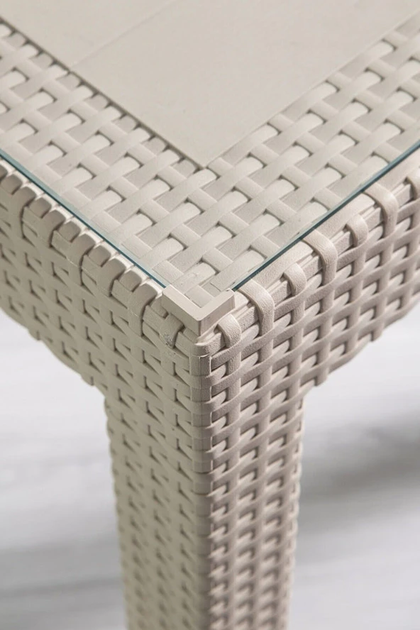 Almina Bambu Rattan Masa 80X140 Kapuçino Camlı Masa - 2