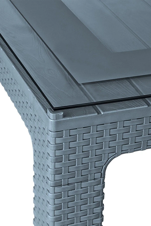 Almina Bambu Rattan Masa 80X140 Antrasit Camlı Masa - 2