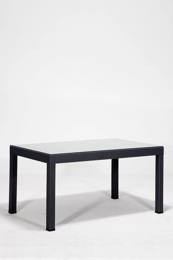 Almina Bambu Rattan Masa 80X140 Antrasit Camlı Masa