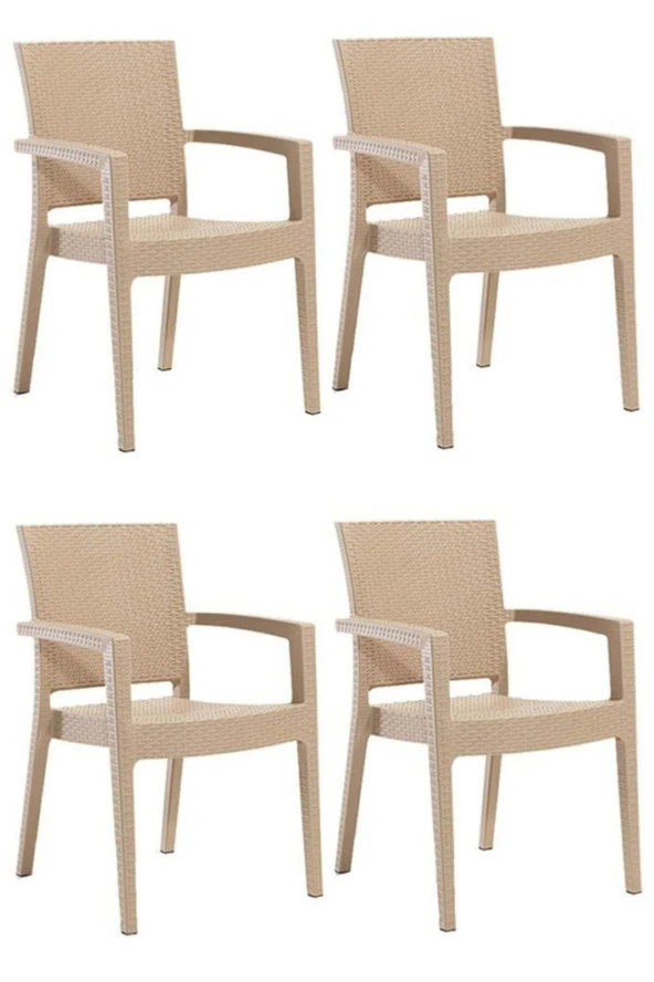 Almina Kollu Rattan Sandalye Koltuk Dayanıklı Bahçe Balkon Ve Teras Sandalyesi 4 Adet