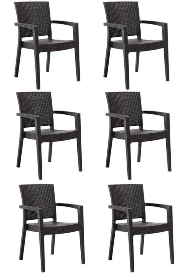 Almina Kollu Rattan Sandalye Koltuk Dayanıklı Bahçe Balkon Ve Teras Sandalyesi 6 Adet