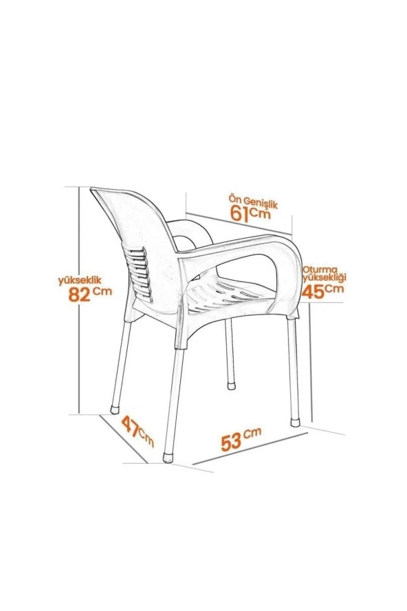 Almina Plastik Sandalye Metal Ayaklı Bahçe Balkon Ve Teras Sandalyesi 4 Adet