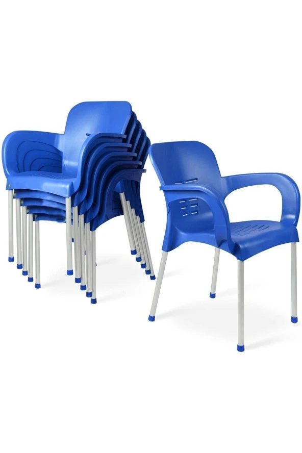 Almina Plastik Sandalye Metal Ayaklı Bahçe Balkon Ve Teras Sandalyesi 6 Adet