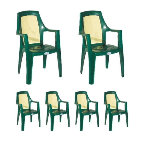 Almina Plastik Rattan Sandalye Kollu Bahçe Balkon Ve Teras Sandalyesi 6 Adet