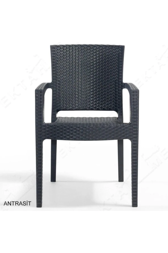 Almina Premium Rattan Masa Takımı 80X140 Camlı Rattan Masa 6 Adet Rattan Koltuk Seti Antrasit - 2