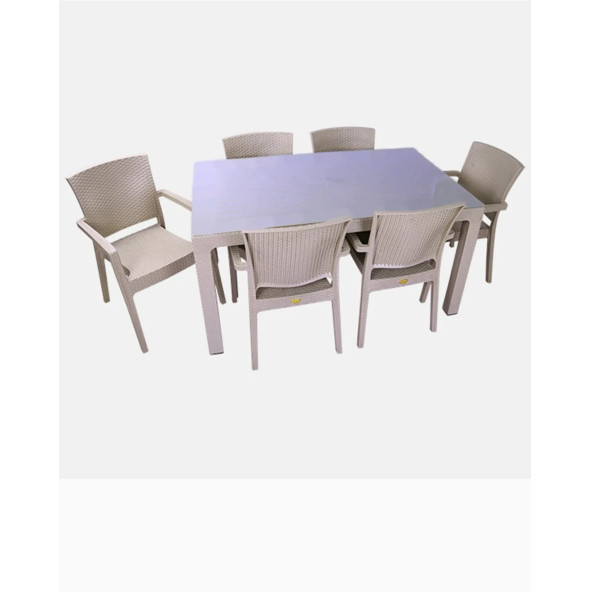 Almina Premium Rattan Masa Takımı 80X140 Cm 6 Sandalyeli Camlı Dikdörtgen Masa Takımı