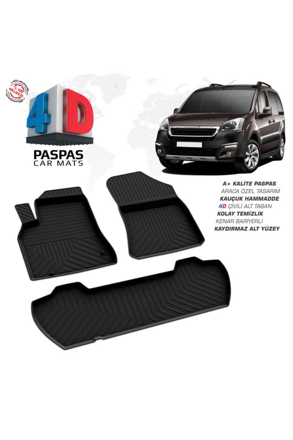 Peugeot Partner Tepee 4D Havuzlu Paspas 2008-2018 110 HP A+Kalite - 1