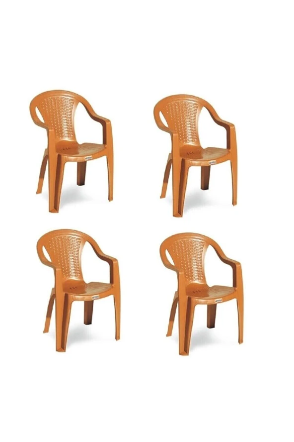 Almina Katlanır Masa Takımı Metak Ayaklı 70X120Cm Masa 4 Adet Kollu Sandalye Badem Renk - Resim 2