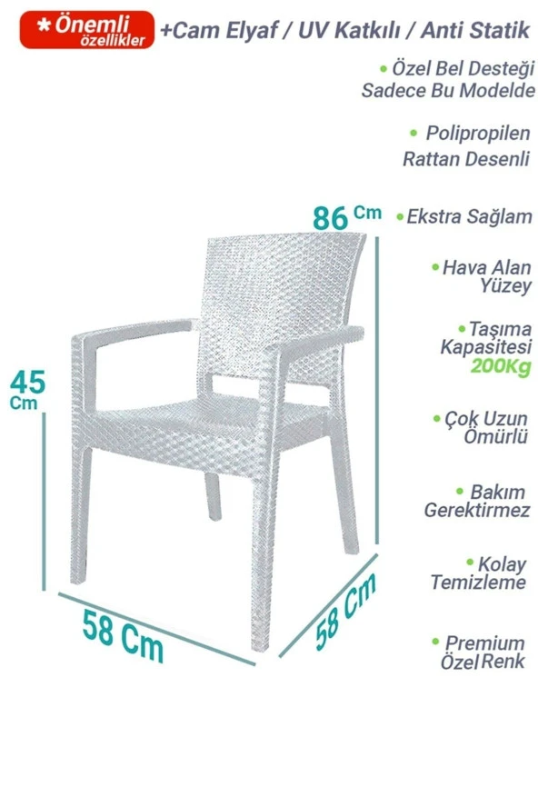 Almina Premium Rattan Masa Takımı 80X140 6'Lı Rattan Bahçe Takımı Camlı Masa Koltuk Seti Koyu Kahverengi - 3