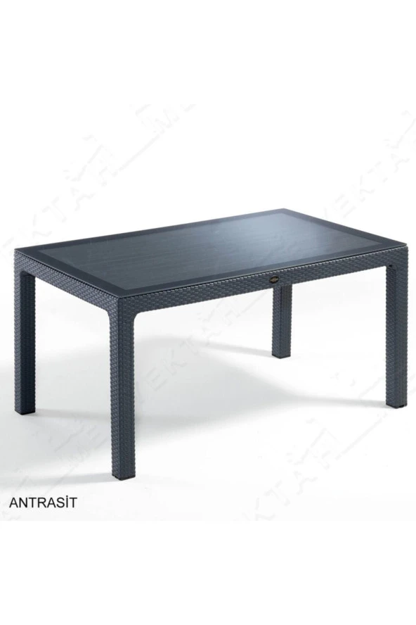 Almina İtaly Rattan Masa Takımı 90x150 Camlı Rattan Masa 6 Adet Rattan Koltuk Seti Antrasit - 3