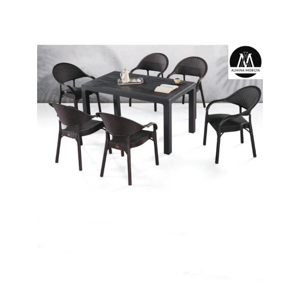 Capissi 90X150 Cm Camsız Masa Takımı 6 Adet Bambu Koltuklu