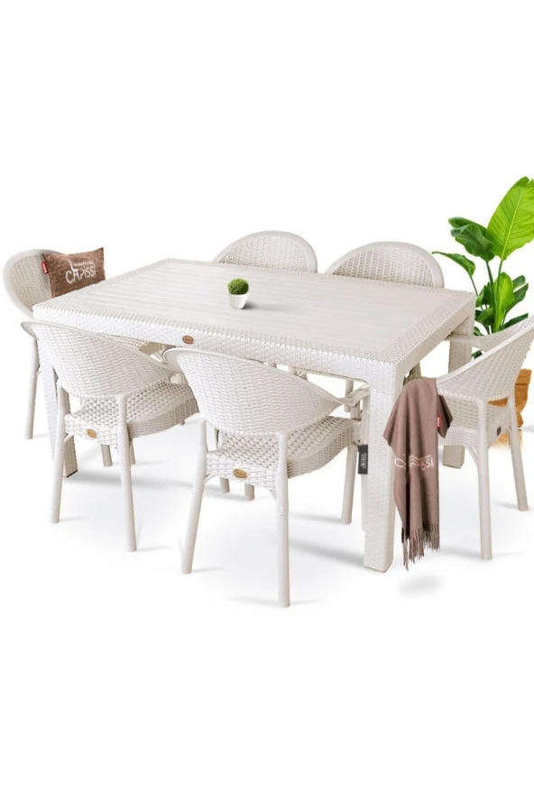 Capissi 90X150 Cm Camsız Masa Takımı 6 Adet Bambu Koltuklu