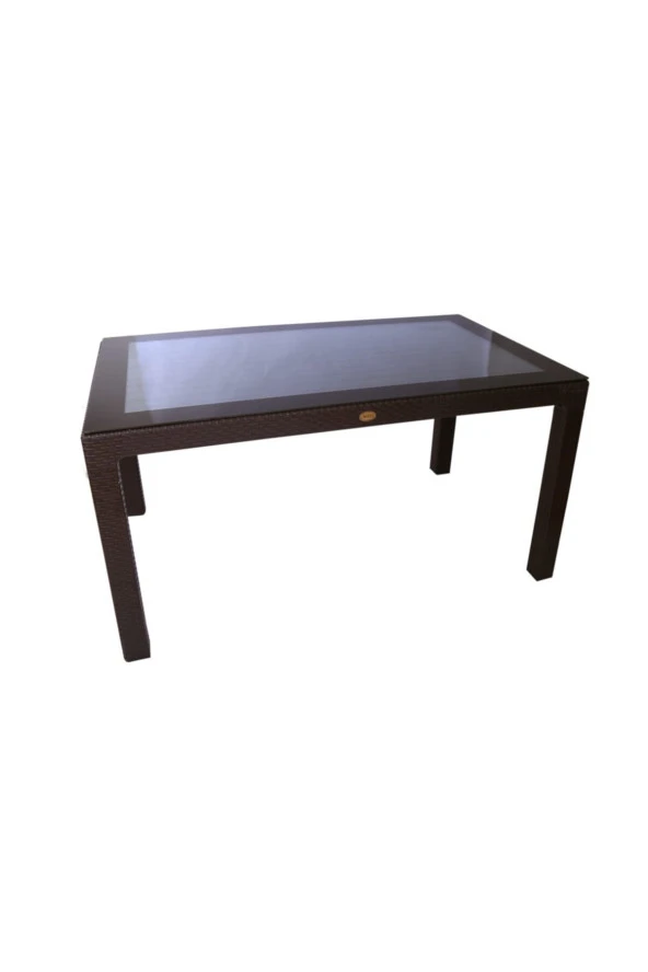 Premium Rattan Masa Takımı 90X150 Camlı Rattan Masa Takımı 6 Sandalyeli Kahverengi