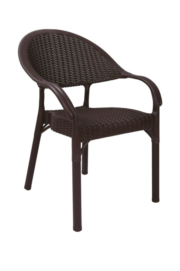 Premium Rattan Masa Takımı 90X150 Camlı Rattan Masa Takımı 6 Sandalyeli Kahverengi - 2