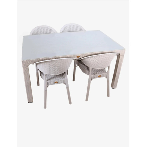 Premium Rattan Masa Takımı 80X140 4Lü Camlı Bahçe Mobilyası Oturma Grubu Cappucino