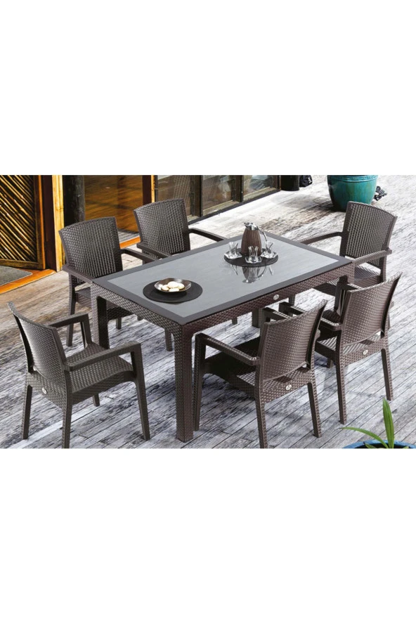 Premium Rattan Masa Takımı 6 Sandalye 80x140 Camlı Rattan Masa Takımı - 2