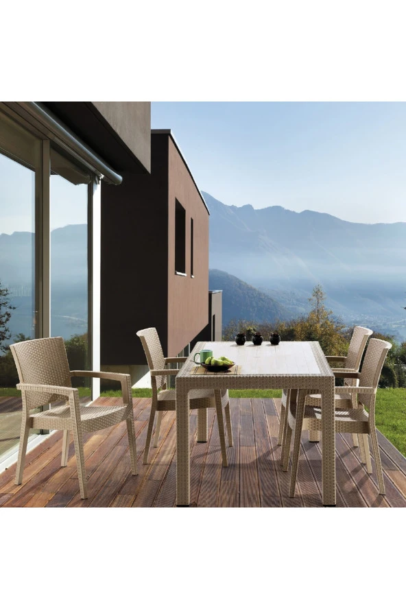 Premium Rattan Masa Takımı 6 Sandalye 80x140 Camlı Rattan Masa Takımı - 4