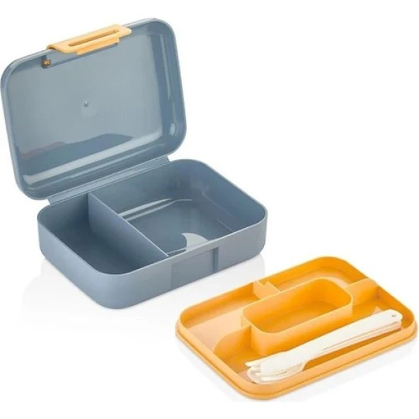 Beslenme Kutusu Çift Katlı Alt Hazne İki Bölmeli Yemek Saklama Kabı Çatal Kaşık Bıçak Set Gri - 2