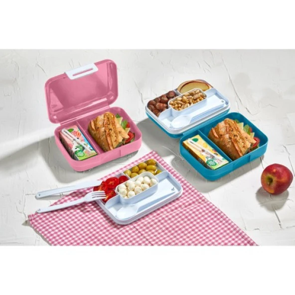 Beslenme Kutusu Çift Katlı Alt Hazne İki Bölmeli Yemek Saklama Kabı Çatal Kaşık Bıçak Set Gri - 4