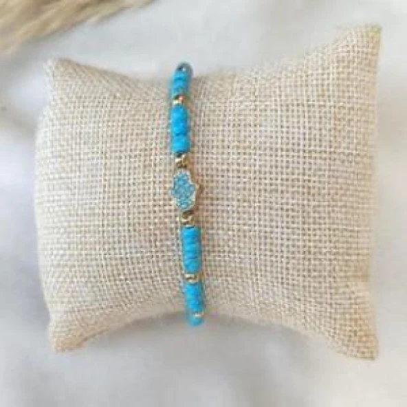 Bileklik Hz Fatıma Eli Model Dogal Taş Turkuaz Ayarlanabilir İp Bileklik Hediye Takı - Resim 2