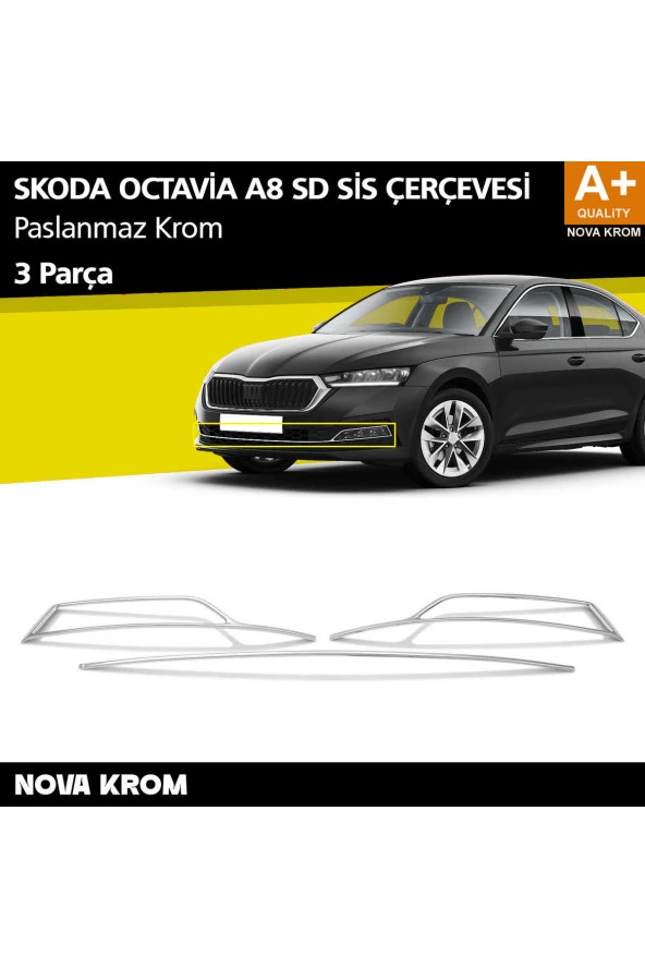 Skoda Octavia A8 Krom Sis Çerçevesi 3 Prç. 2020 Üzeri