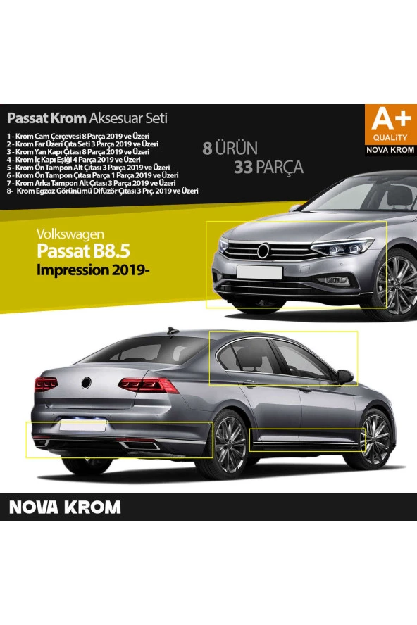 VW Passat B8.5 Impression Krom Aksesuar Seti 33 Parça A+Kalite