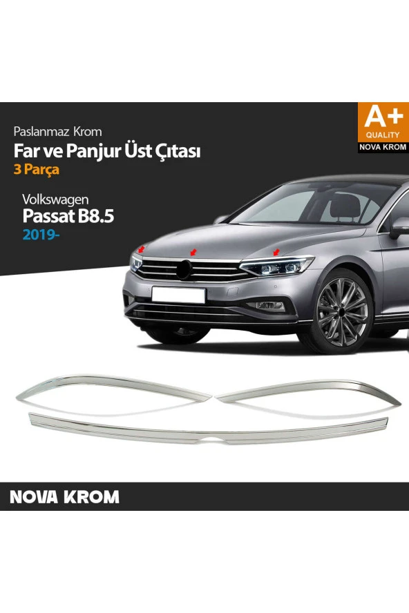 VW Passat B8.5 Krom Far Üzeri Çıta Seti 3 Parça 2019 ve Üzeri