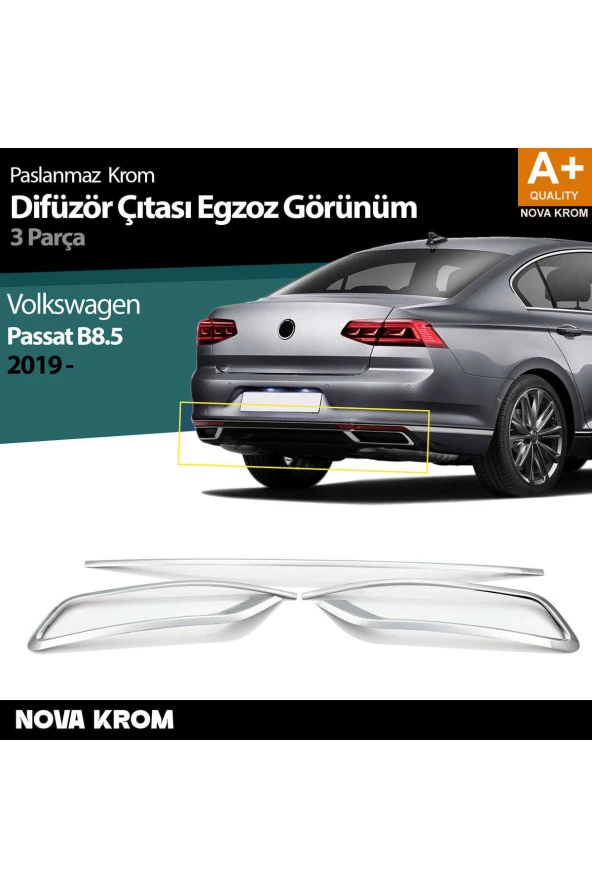 VW Passat B8.5 Krom Egzoz Görünümü Difüzör Çıtası 3 Parça 2019 ve Üzeri