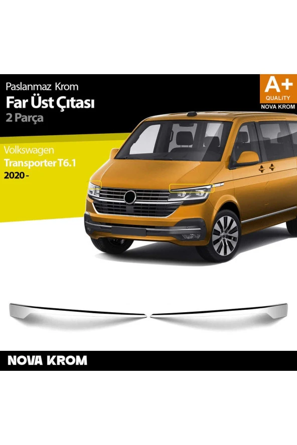 VW Transporter T6.1 Krom Far Üst Çıtası 2 Prç. 2020 Üzeri