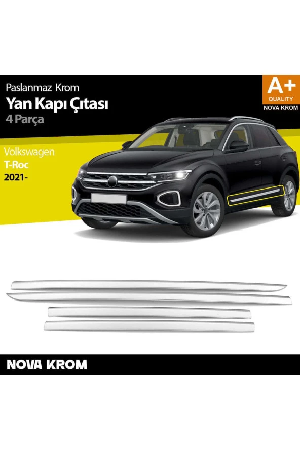 VW T-Roc Makyajlı Krom Kapı Yan Çıtası 4 Prç. 2021 Üzeri