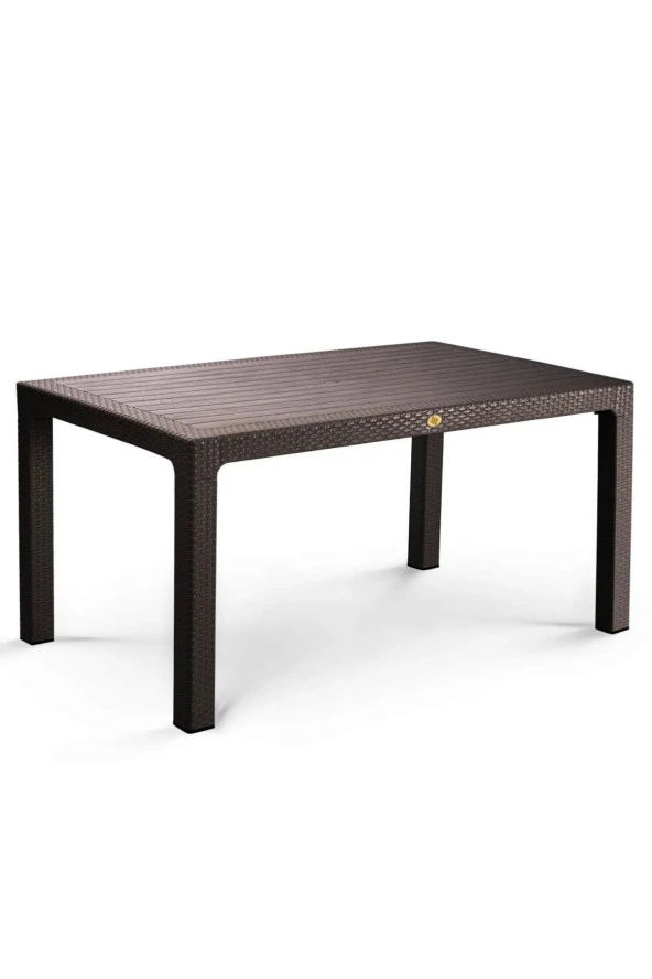 Almina Italy 80X140 Camsız Masa Takımı 6 Kişilik Rattan Desenli Bahçe Balkon Kahve Rattan Masa Takımı - 2