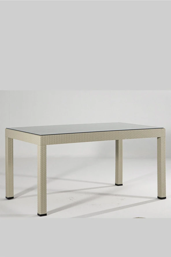 Almina Italy 80X140 Camlı Masa Takımı 6 Kişilik Rattan Desenli Bahçe Balkon Kapuçino Rattan Masa Takımı - 2